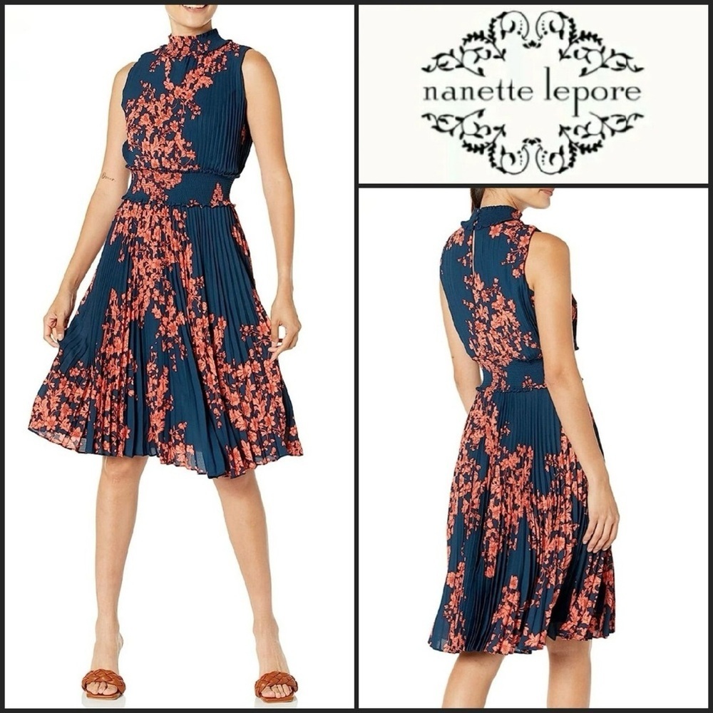 Nanette Lepore Blue and Red Floral Midi Dress